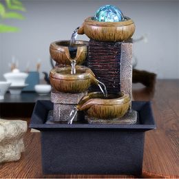 Gifts Desktop Water Fountain Portable Tabletop Waterfall Kit Soothing Relaxation Zen Meditation Lucky Fengshui Home Decorations T22735