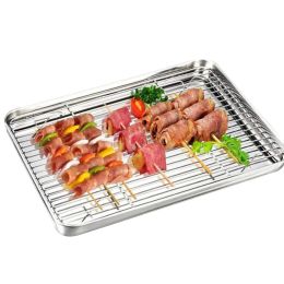 Aprons BBQ Barbecue Wire Mesh Grid Net Stainless Steel Metal Grill Roast Bake Broil Stove Rack Rectangular