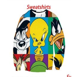 Men'S Hoodies Sweatshirts Est Fashion Menswomans Cartoon Looney Tunes Funny 3D Printing Unisex Sweatshirt Outfits Plus Size Aa0340 Dhpwj