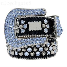 Shiny bb belt men luxury belts for women designer colourful rhinestone big buckle cintura classical hip hop leather belt party bling special as gift GA05 I4