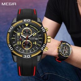 Wristwatches MEGIR Fashion Sports Watches For Mens Luxury Quartz Casual Wristwatch Relogio Masculino Man Chronograph Silicone Strap Clock