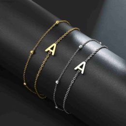 Bangle Stainless Steel Double Layer Chain Bracelets A-Z Letter Bracelets Fashion Bead Chain Bracelets Womens Jewelry for Wedding GiftL2403