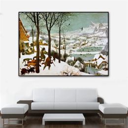 Calligraphy Hunter in the snow By Bruegel Pieter Painting Classic Art Canvas Painting Vintage Posters and Prints Wall Art Picture Home Decor