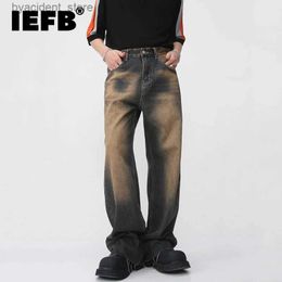 Men's Jeans IEFB Vintage Mens Burrs Jeans Summer New Gradient Colour Straight Denim Pants High Street Male Casual Wide Leg Trousers 9A8628 L240313