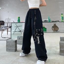 Women's Pants Gothic Harajuku Black Cargo Women Chain Wide Leg Goth Hippie Streetwear White Trousers Loose Female Baggy Korean Fashion