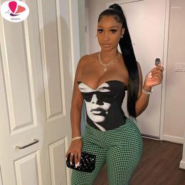 Women's Tanks SUAOLA Sexy Printed Crop Top Aesthethic Vintage Bustier Corset Cyber Y2k Womens T Shirt Tube Tops Summer 2024