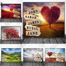 Calligraphy Personalised Names Artwork Road Sign Family Custom Wall Art Canvas Painting Poster Prints Pictures Anniversary Gift Home Decor