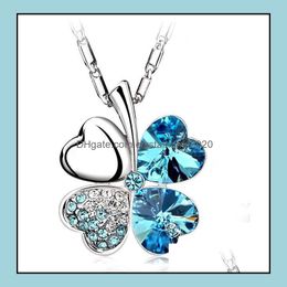 Pendant Necklaces 925 Sier Necklace Jewellery Real Austria Crystal Sweet Style Four Leaf Clover For Women Wedding Gift 5 Drop Delivery Otb7V