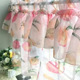 Curtains 1pc Rod Pocket Korean Pink Ruffle Short Curtain for Kitchen Sheer Voile Half Curtain Decor Girls Bedroom Small Window DLWP451H