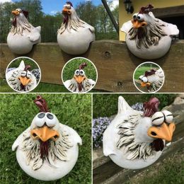 Sculptures 1pc Chicken Sitting On Fence Funny Decor Garden Statues For Fences Or Any Flat Surface, Rooster Statues Wall Art Yard Art Sculpt