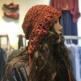 Handmade Crochet Knitted Sweet Hat For Women Spring and Autumn Fashion Versatile Long Rope Reduced Age Womens Headband 240227