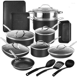 Cookware Sets Granitestone 20 Pc Black Pots And Pans Set Non Stick Kitchen Pot Pan Diamond Coated