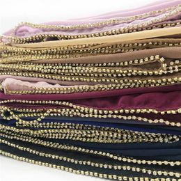 Scarves 10pcs lot Luxury Crystal Chain Chiffon Hijab Scarf Fancy Style Fashion Plain Shawl Wraps Echarpe Muslim Foulard Headscarf219Q