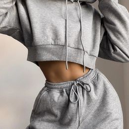 Winter Sweater Two Piece Set Crop Jacket And Tracksuit Joggers 2 top Jogging Suits Running suit For Women 240301