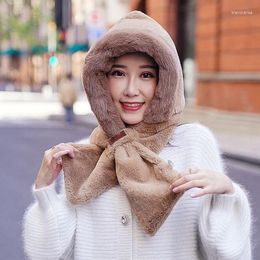 Berets Khaki Windproof Muslim Plush Warm Bomber Hats Fur Cone Hat With Scarf Faux Furry Cap Head Warmer Outdoor Earflap Girl Women