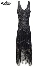 Women Party Robe Femme 1920s Great Gatsby Flapper Sequin Fringe Midi Vestido Summer Art Deco Retro Black Dress Q1904171876779