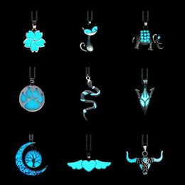 Pendant Necklaces Luminous Glowing Lotus Cat Snake Ox Elephant Pendant Necklace Glow In The Dark Tree Necklace for Men Women Halloween GiftL242313