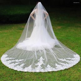 Bridal Veils Elegant 4 Metres Long One Layer Veil With Comb White Ivory Lace Wedding Velo De Novia Bride Accessories