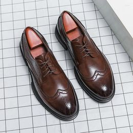 Dress Shoes Block Carved Business Men PU Solid Lace Up Low Heel Banquet Comfortable Daily Large Sizes 38-46