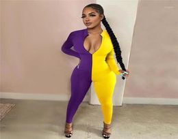 Women039s Jumpsuits Rompers Front Zipper Up Sexy One Piece Bodysuit Women Deep V Neck Long Sleeve Jumpsuit Plus Size Colour Bl2583331