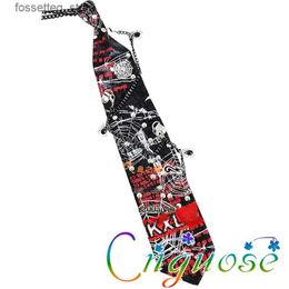 Neck Ties 2023 New Janese Rock Punk Style Gothic Rivet Chain Spider Faux Leather Womens Tie Text Pattern Unisex Accessories Necktie L240313