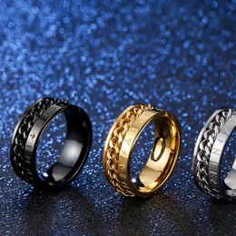 Gold Stainless Steel Viking Rotating Chain Ring Band Viking Letter Rotatable Chain Rings for Men Women Jewelry