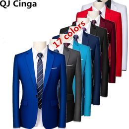 22 Color Formal Suit Jacket Mens Single Button V-neck Dress Coat Black Blue Red Men Slim Blazer Spring Autumn Terno Masculino 240304