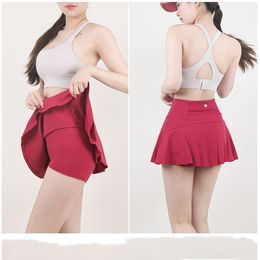 ll Women Sports Yoga Skirts Workout Shorts Zipper Pleated Tennis Golf Skirt Anti Exposure Fitness Short Skirt with Pocket FSLS2159-SK