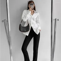 Women's Blouses HOUZHOU Elegant White Shirts Women Office Ladies Korean Syle Slim Basic Blouse Female Casual Autumn Fashion Aesthetic