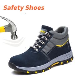 Safety shoes four seasons men work safety boots leather steel toe protection with iron high male 240228