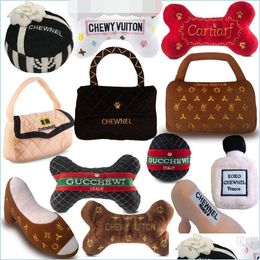 Dog Toys & Chews Designs Dog Toys Fashion Hound Collection Unique Squeaky Parody P Dogs Toy Handbag Per Bottle High-Heeled Shoes Bone Dhf5L