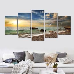 5 Piece Wall Art Canvas Sunset Sea Wall Art Picture Canvas Oil Painting Home Decor Wall Pictures for Living Room No Framed202W