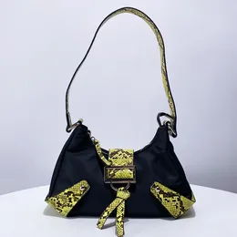 Shoulder Bags Nylon Cloth Splicing PU For Women Luxury Designer Handbag And Purse 2024 In Vintage Contrasting Colours Ladies