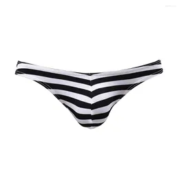 Underpants Mens Elastic Low Rise Thongs Soft Underwear Mini Bikini Big Pouch U Convex Brief Bulge G-string Tripe Striped