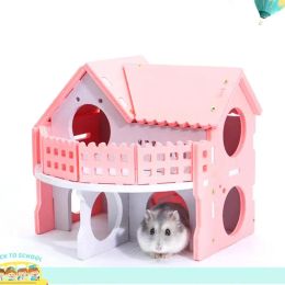 Cages Cute Mini Small Animal Pet Hamster House Nest Rabbit Hedgehog Pet Sleeping Log Cabin Animal Sleeping House Supplies