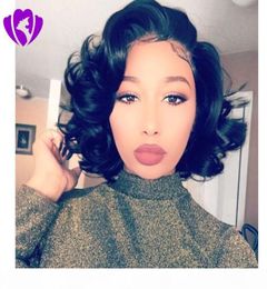 Side part Glueless Bob Wig Brazilian wavy Short Lace Front Wigs synthetic hair heat resistant For Black Women Pre Plucked With Bab6993882