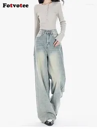 Women's Jeans Fotvotee High Waist Women Fashion Wide Leg Denim Trousers 2000s Y2k Harajuku 90s Aesthetic Pants Trashy Baggy