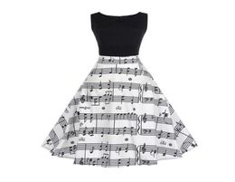 Casual Dresses Women Sleeveless Summer Vintage Sexy Black Music Note Print Oneck Pin Up Party Dress Vestidos3008822