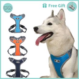 Dog Harness Vest Adjustable Reflective Breathable Mesh Harnesses For Medium Large Breast-band Husky Alaskan Pet Accessories 210830223N