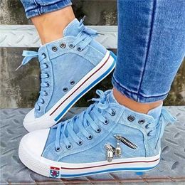 Dress Shoes Baseball Softball Shoes 2024 Spring Flat Bottom Lace up Board Casual Denim Cloth and Autumn Breathable New Canvas High Top Female StudentsH240313