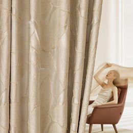 Curtains Light Luxury Modern American Curtains Bedroom Living Room High Precision Jacquard Embossed Gold Silk Leaf Customized Product