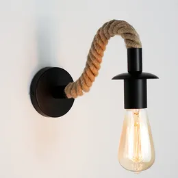 Wall Lamp Vintage Rope E27 Wood Lamps Indoor Lighting Bedroom Night Loft Corridor Lights Industrial Decor
