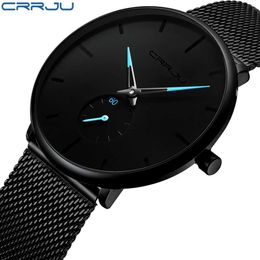Wristwatches CRRJU Fashion Mens Watches Top Brand Luxury Quartz Watch Men Casual Slim Mesh Steel Waterproof Sport Watch Relogio MasculinoL2303