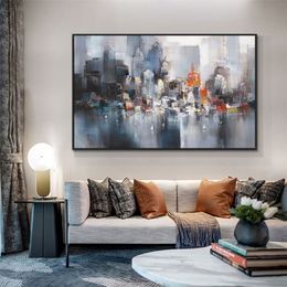 Abstract Big City Buildings 100% Hand Painted Oil Painting On Canvas Handmade Wall Art Pictures For Living Room Home Decor 210310287w