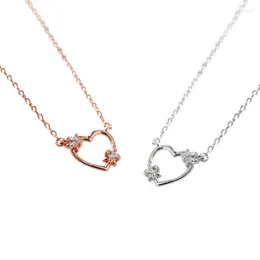 Pendants Simple CZ Hollow Star Heart 925 Sterling Silver Necklace