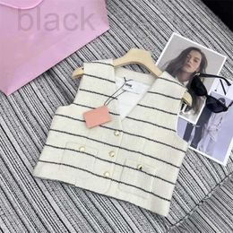 Women's Vests designer 2024 Early Spring New Nanyou Miu Elegant and Style Letter Sticker Embroidered Thick Tweed Stripe V-neck Vest Top MDCF