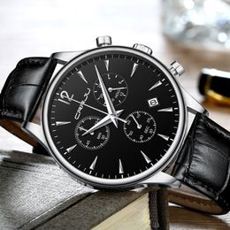 Mens Watches CRRJU Luxury Casual Waterproof Watch for Man Sport Quartz Leather Strap Men's Auto Date Watch Relogio Masculino211s