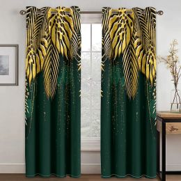 Curtains Luxuryg Green Gold Flower Leaf Rustic Vintage Window Curtains Blinds for Living Room Kids Bedroom Kitchen Door Home Decor 2Pcs