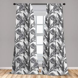 Curtains Jungle Curtain for Kids Rooms Monochrome Tropical Plants Palm Monstera Banana Leaves Island Nature Window Drapes