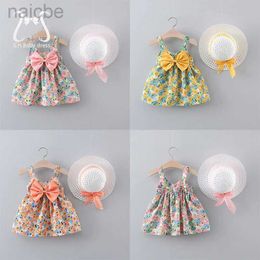 Girl's Dresses 2Pcs/Set Flowers Baby Dresses Summer Fashion Toddler Clothes Dress Kids Costume Send Hat ldd240313